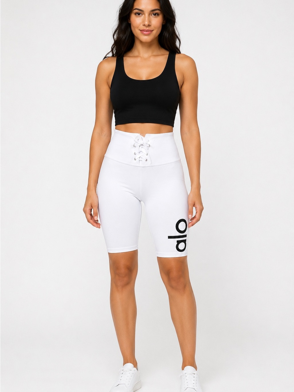 ALO Yoga White High-Rise Lace-Up Bike Shorts